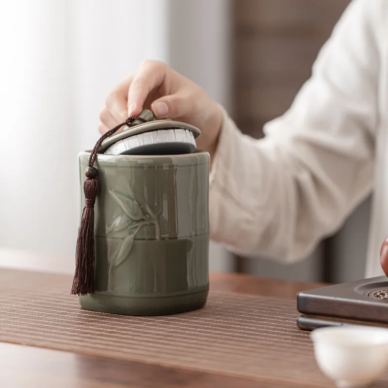 Chinese Tea Jar Ceramic Jar Sealed Jar Black Tea Green Tea Longjing White Tea Biluochun Universal