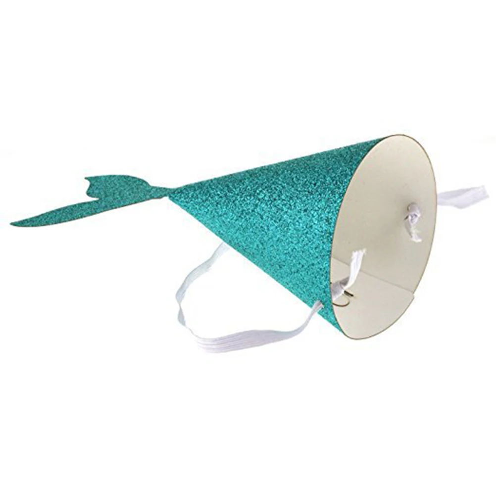 

6 Pcs Mermaid Costume Hat Tail Birthday Party Hats Glitter Paper Decorations Cap
