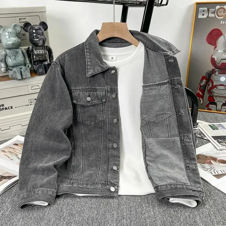 Boyue Stylish Loose Casual Men's Denim Jacket Autumn Fashion Cool Workwear Vintage Hong Kong Style Japanese Delinquent Look