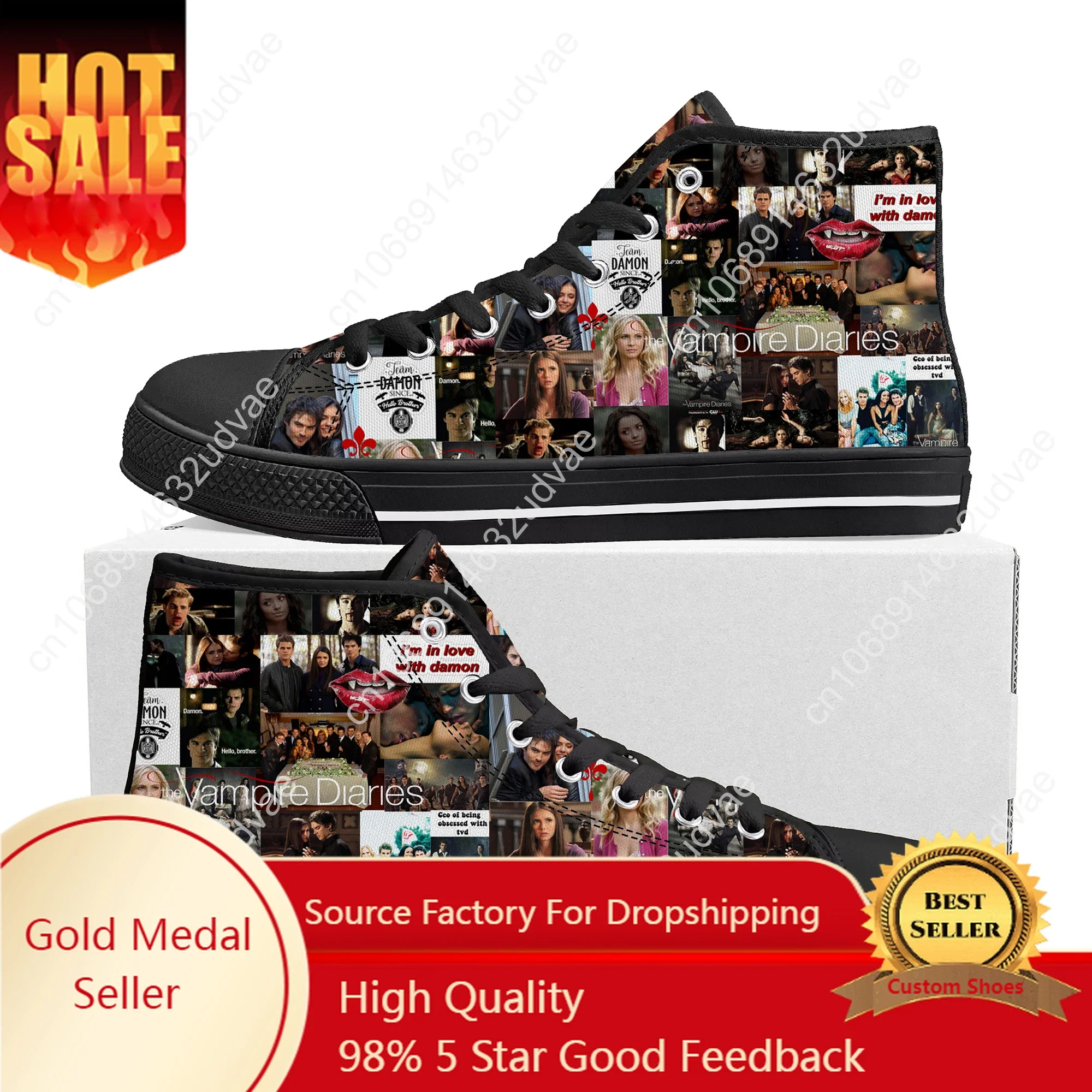 The Vampire Diaries Damon Salvatore High Top Sneakers High Quality Mens Womens Teenager Canvas Sneaker Couple Shoes Custom Shoe