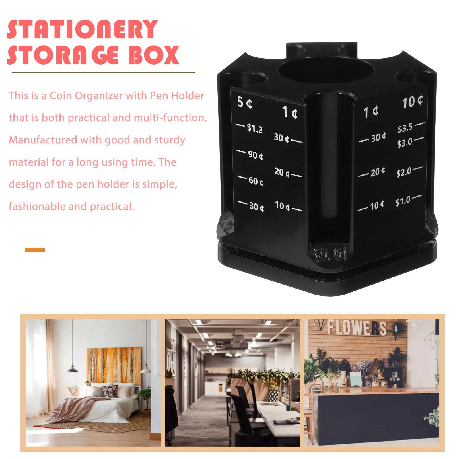 

Multi-functional Rotating Storage Box Coin Organizer Pen Holder Black Desktop Stationery Container for Office Home Nail Art