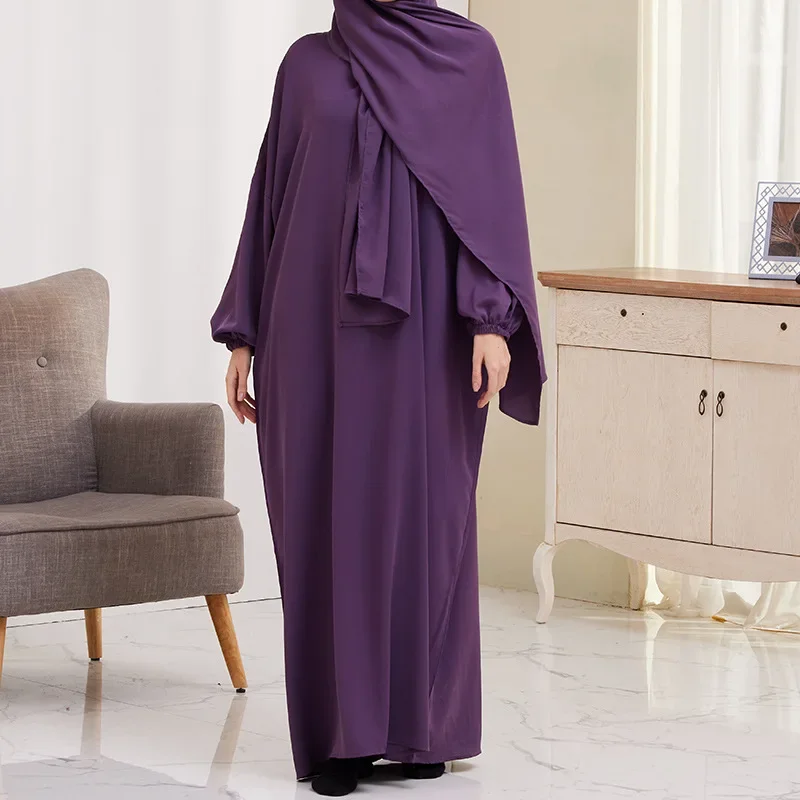 Eid 2 Piece Abaya Matching Muslim Sets Hijab Dress Open Abayas for Women Dubai Turkey Short Sleeve Inner Dresses African Islam