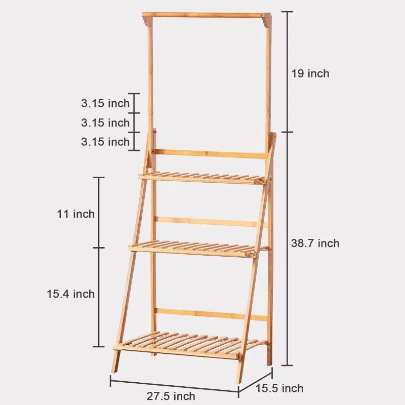 Bamboo 3-Tier Hanging Plant Stand Planter Shelves Flower Pot Organizer Rack Folding Display Shelving Plants Shelf Uni