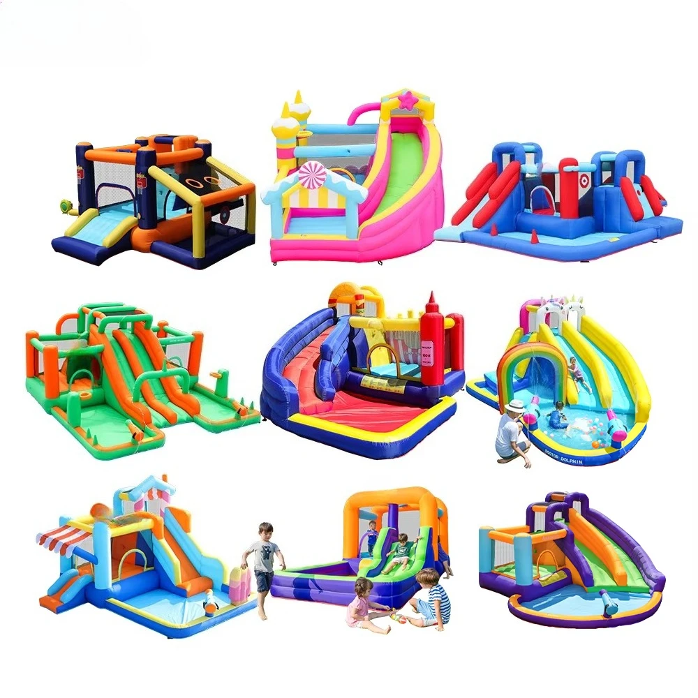 ملعب خارجي للأطفال من قماش أكسفورد، قلعة قفز خارجية، نطاط هوائي، منزل قابل للنفخ مع منزلق