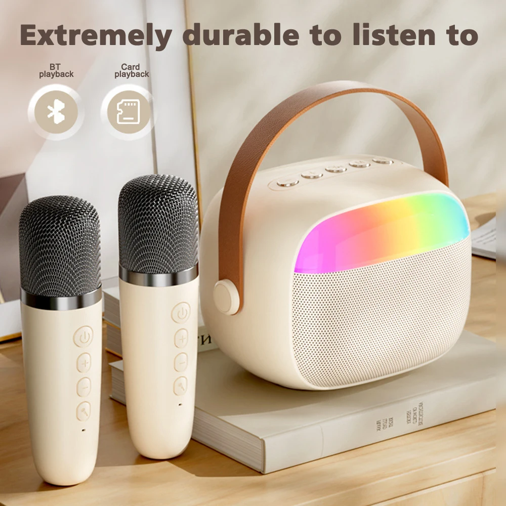 Mini máquina de Karaoke para adultos y niños, Altavoz Bluetooth portátil con 2 micrófonos inalámbricos, regalos de Karaoke para cumpleaños