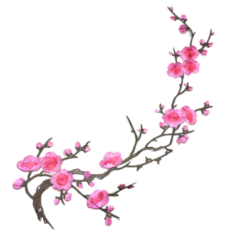 1PC Beautiful Embroidered Plum Blossom Flower Patch Iron/Sew on Applique Motif Craft