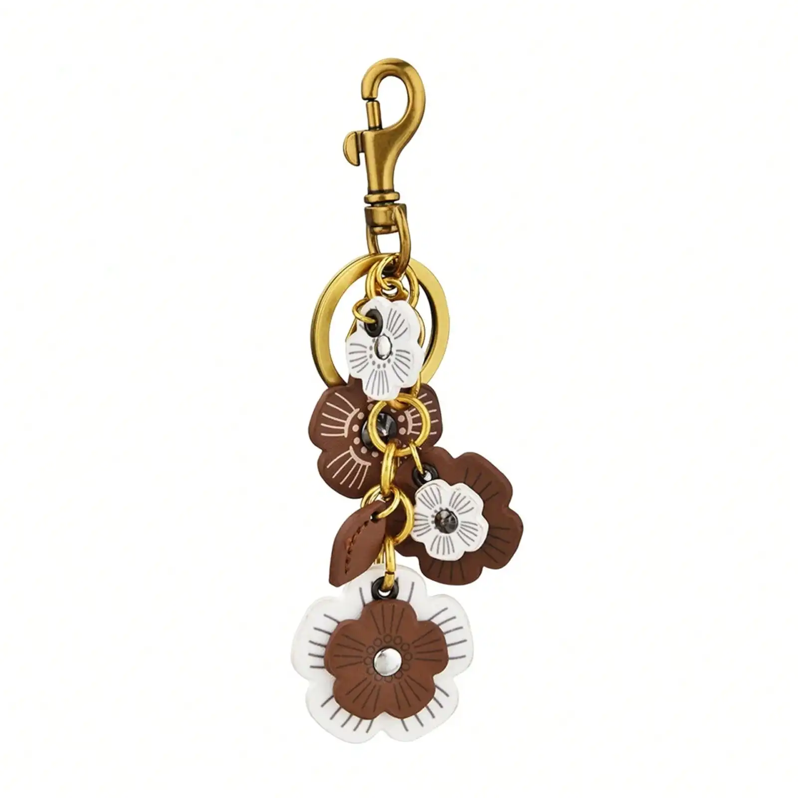 

Women'S Vintage Brown Faux Leather Small Flower Wallet Keyring Bag Charm Keyring Clasp