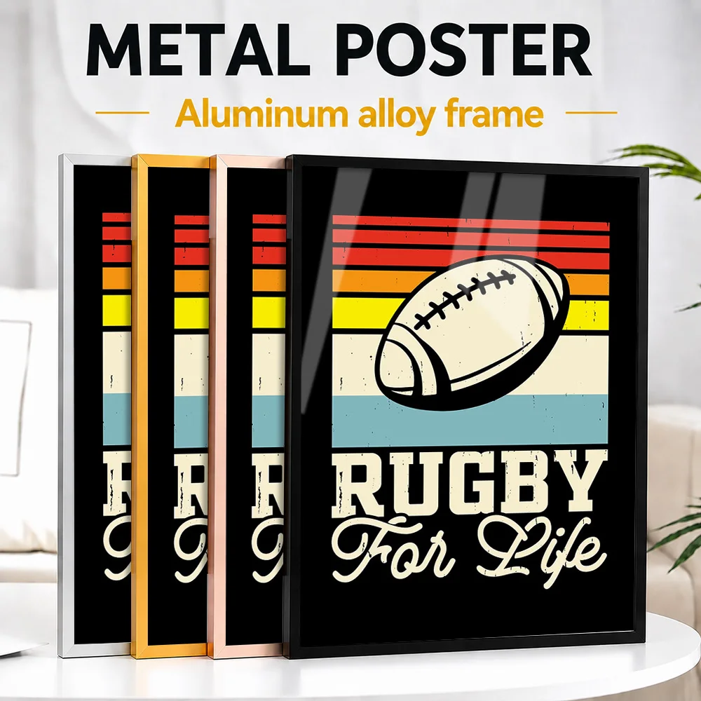 Rugby For Life Vintage Framed Aluminum Metal Poster Customized Photo Warm Heritage Style Wall Art For Study Memorable Fan Gift
