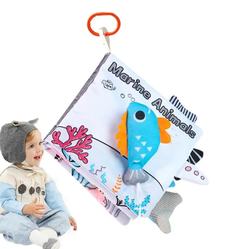 

Soft Teething Books Gray And White High Contrast Soft Book Stroller Toys 3D Touch Feel Fabric Activity Crinkle Book For 0 Years