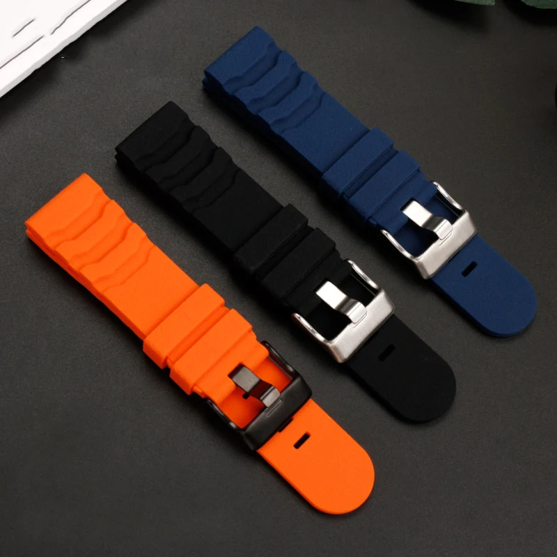 Rubber strap suitable for Panahai PAM441/Luminos 3749/3141 series outdoor sports silicone watch strap 24mm men's black/blue