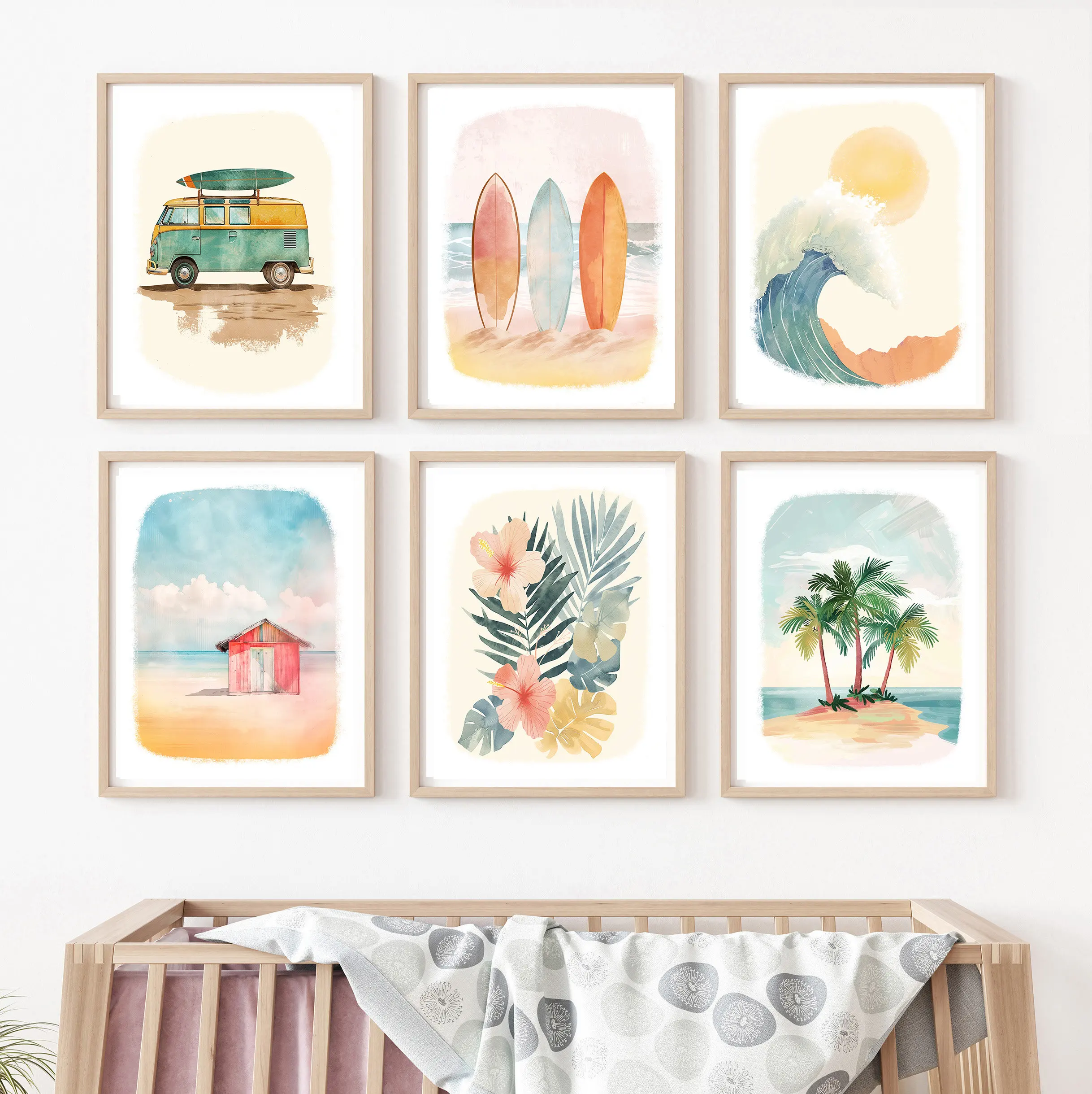 תמונת פוסטר על קנבס עם תמונות של בית גלישה בנושא האוקיינוס, רכב גלישה על גלשן בחוף הים לקישוט הבית בסלון או בחדר השינה כמתנה