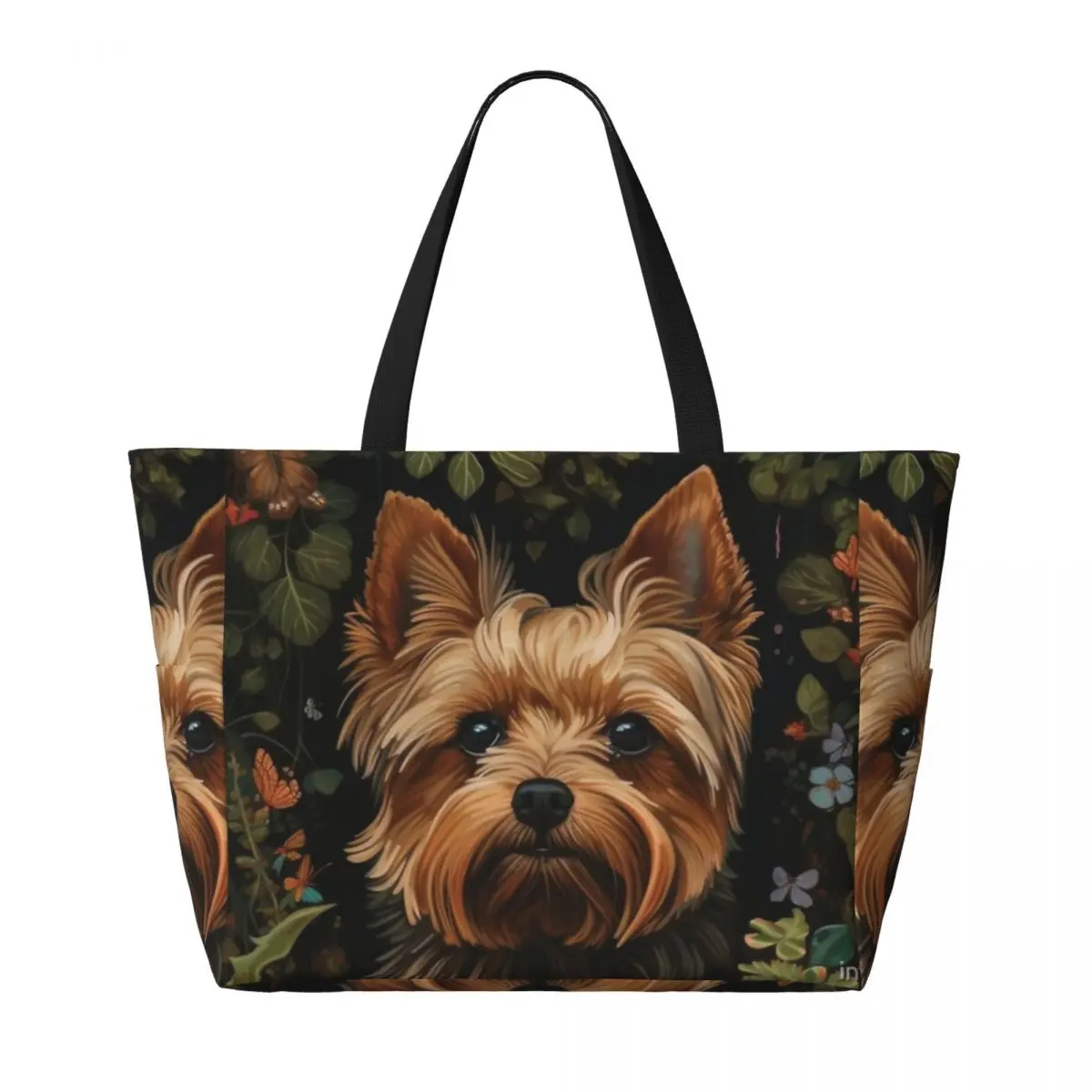 Cute Yorkshire Terrier With Flowers Beach Travel Bag, Tote Bag Personality Shopping Travel Birthday Gift Multi-Style Pattern