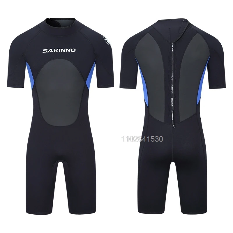 Men 3mm Neoprene Wetsuit Short Sleeve One Piece Spring Diving Suit Back Front Zip Surfing Diving Swimming Snorkeling Kayaking