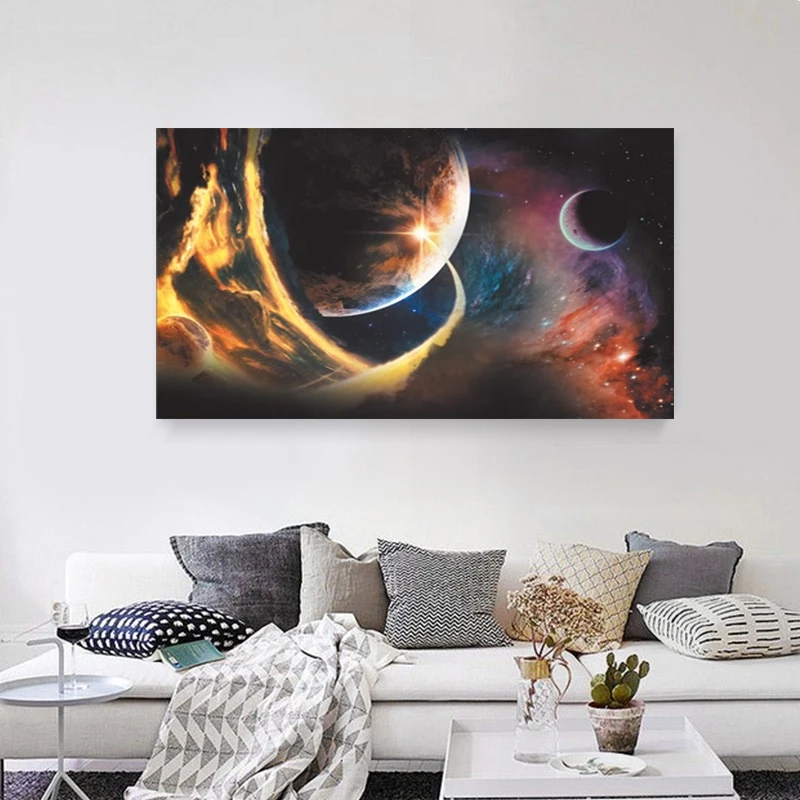 

Framed Modern Universe Starry Sky Canvas Painting Night Scene Poster Wall Art Decoration Living Room Bedroom Hanging Painting