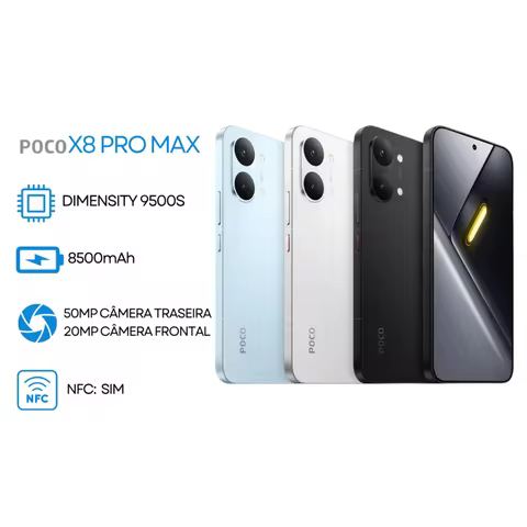 Xiaomi Poco X8 Pro Max 5G, 512/12GB, Processador MediaTek Dimensity 9500s, Versão Global ﻿ Bateria 8500 mAh