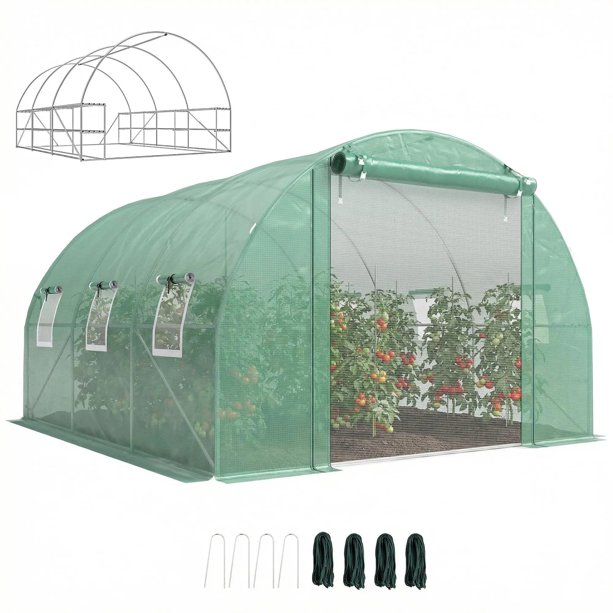 10'x11'x6' Walk-in Tunnel Greenhouse Hoop House Mesh Door Green