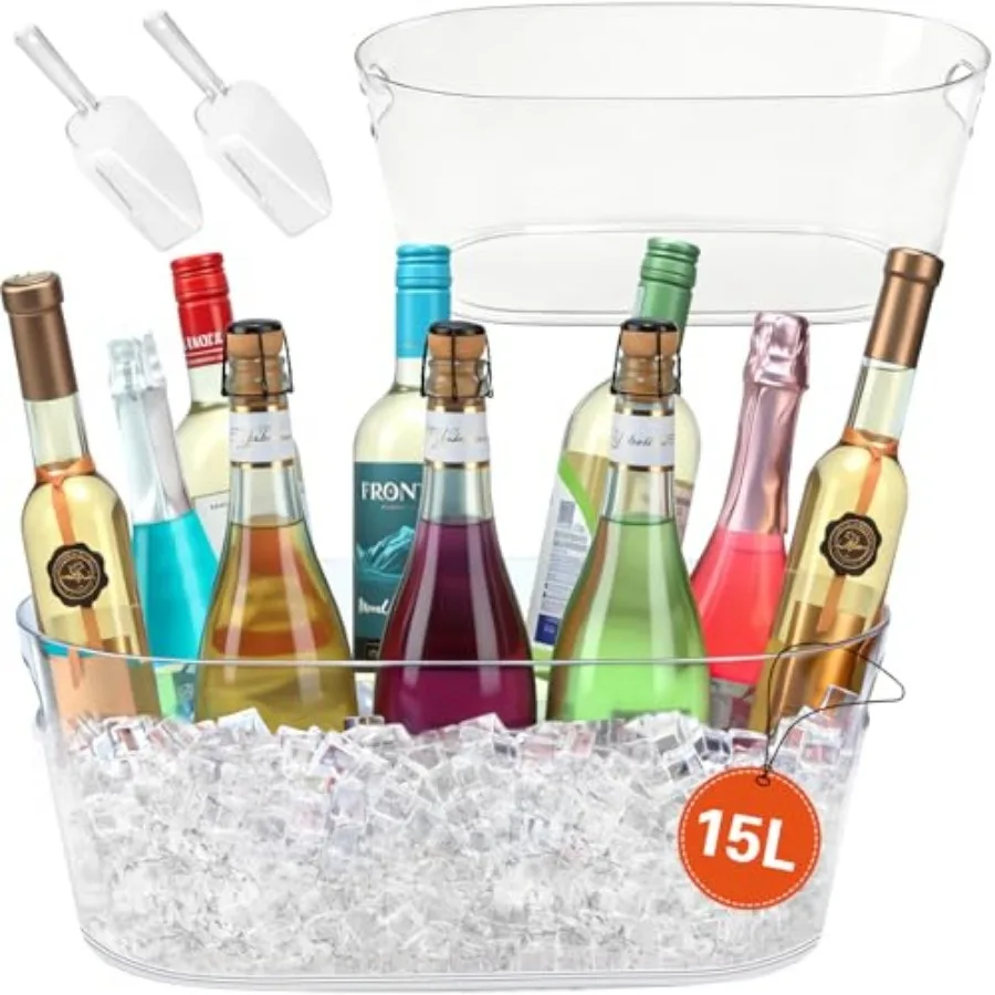 

15L Large Ice Buckets for Parties, 2 Pack Champagne Ice Buckets, Portable Beverage Tub with Scoops for Champagne Beer Drink Win