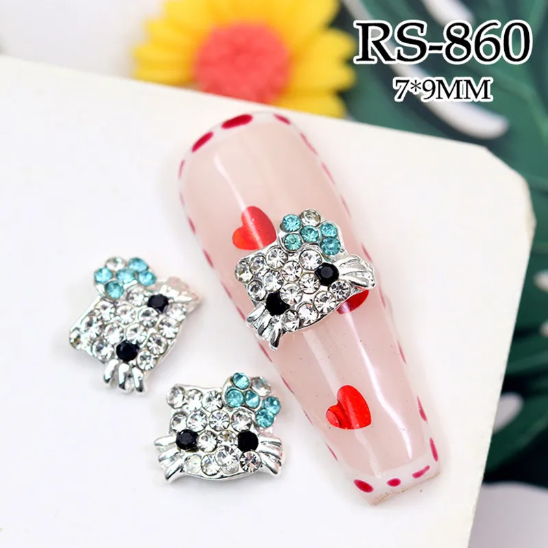 10pcs Hello Kitty Alloy Nail Rhinestone Charms 3D Metal Nail Gems Jewelry Crystal Strass Beads Manicure Accessories