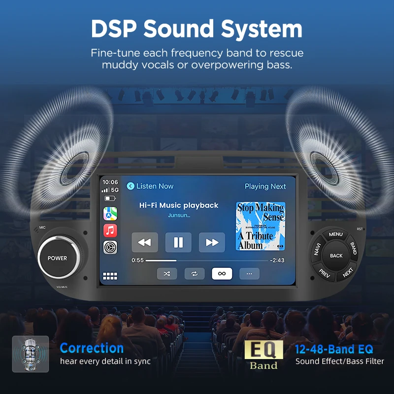 Junsun 7 "لاسلكي CarPlay أندرويد راديو السيارة التلقائي لشركة فيات 500 2007 2008 2009 2010-2015 نظام تحديد المواقع ستيريو الوسائط المتعددة واي فاي 4G 8core RDS #5