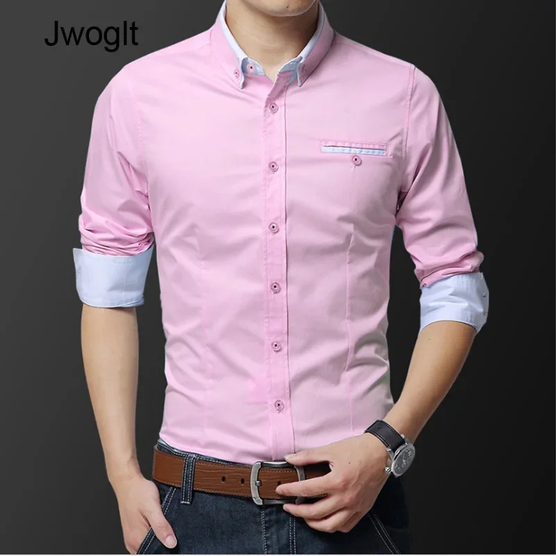 Fashion Handsome Regular Fit Casual Men Long Sleeve Shirt Design Good Fabric Soft Comfortable White Khaki Pink Men Dress Shirts