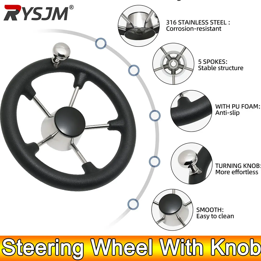 

Рулевое колесо AD с ручкой 11 дюймов, рулевое колесо для морской лодки, 5-спицевой разрушитель с рулем из черной пенопласта из нержавеющей стали