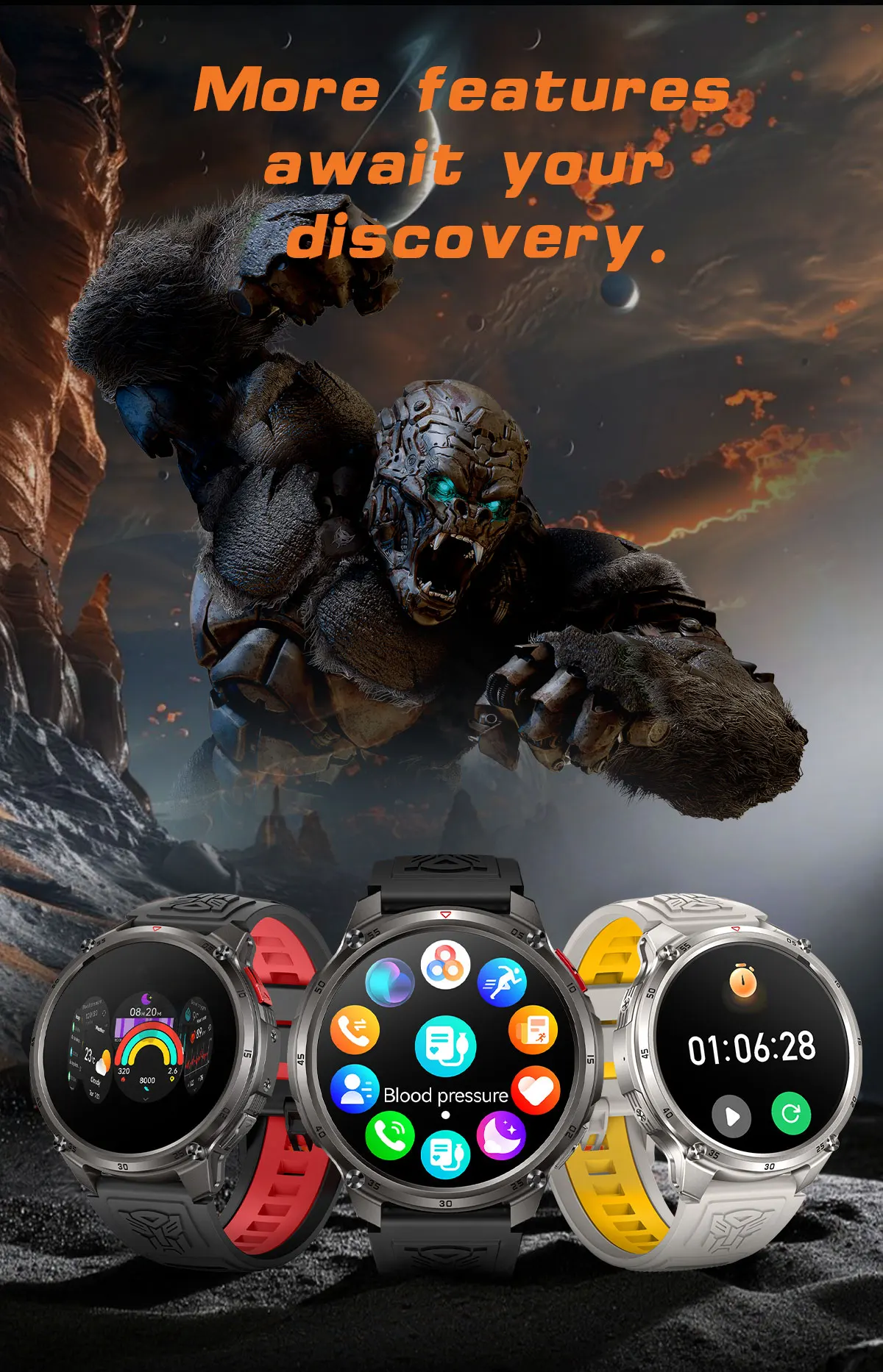 2026 Neue T-RX5 1200mAh Akku Smartwatch für Herren 1,7" HD-Bildschirm Kompass Taktische Taschenlampe IP68 Wasserdicht BT-Anruf Militäruhr – Detail 14