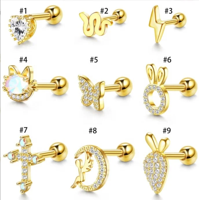 Gaby new arrive earrings stainless steel cross snake design cartilage  earring fashion jewelry piercing jewelry