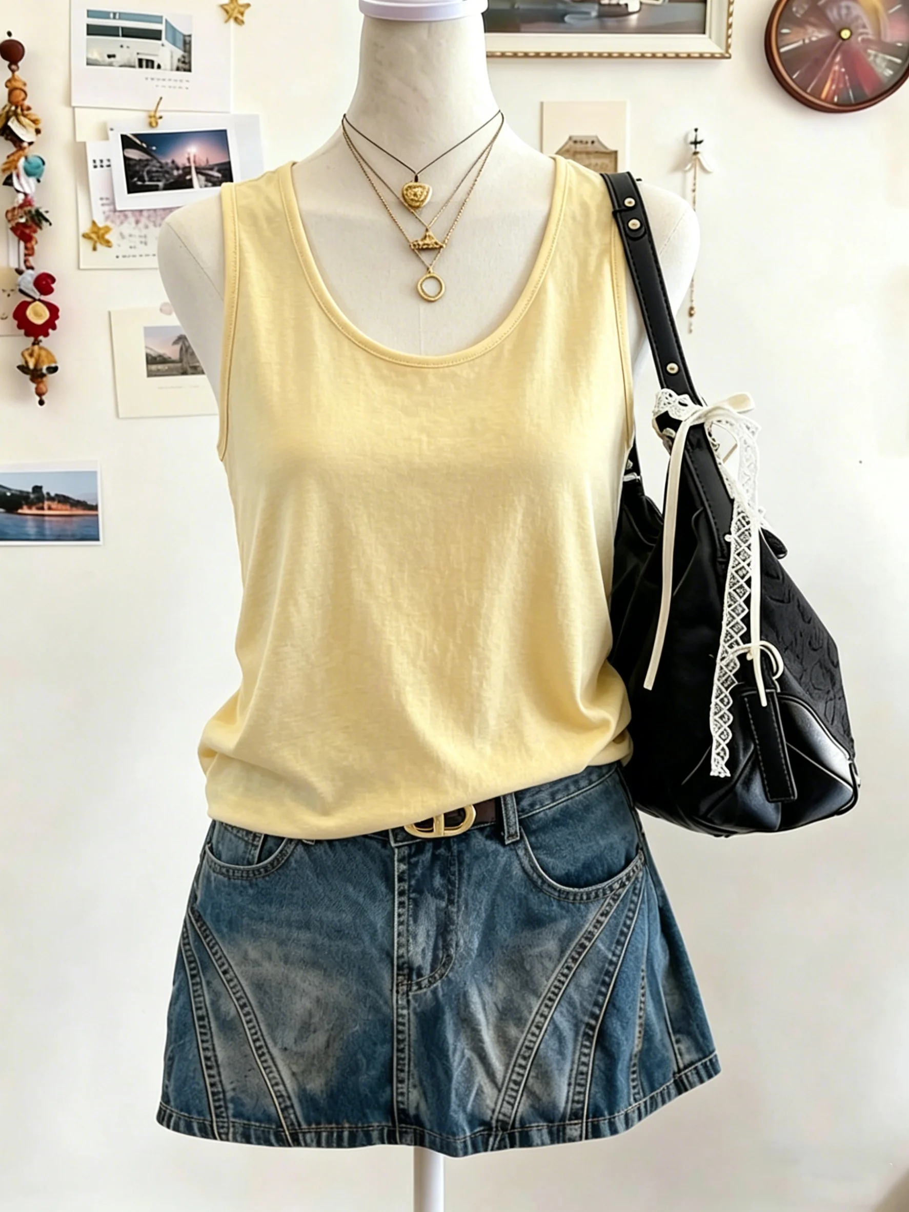 Damen Korean Y2K Locker Sitzendes Singlet Weiches Sommer Casual Tanktop Ärmelloses Streetwear-Oberteil Atmungsaktive Allround-Kleidung Trendiges T-Shirt