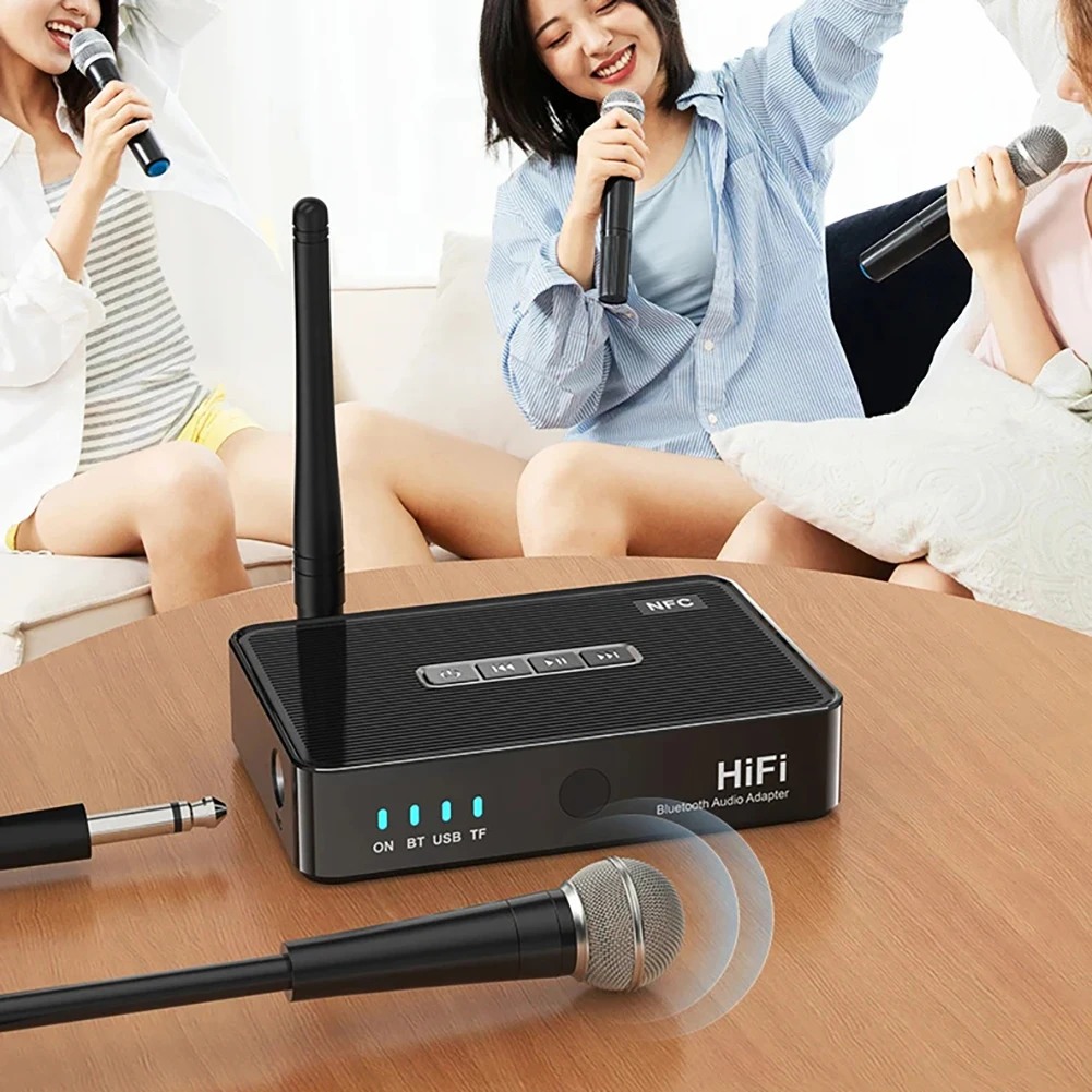 Audio Adapter Wireless Audio Receiver System Low Latency Wireless Audio Adapter NFC 3.5mm AUX/RCA/USB U-Disk/TF/6.5MM Mic Player