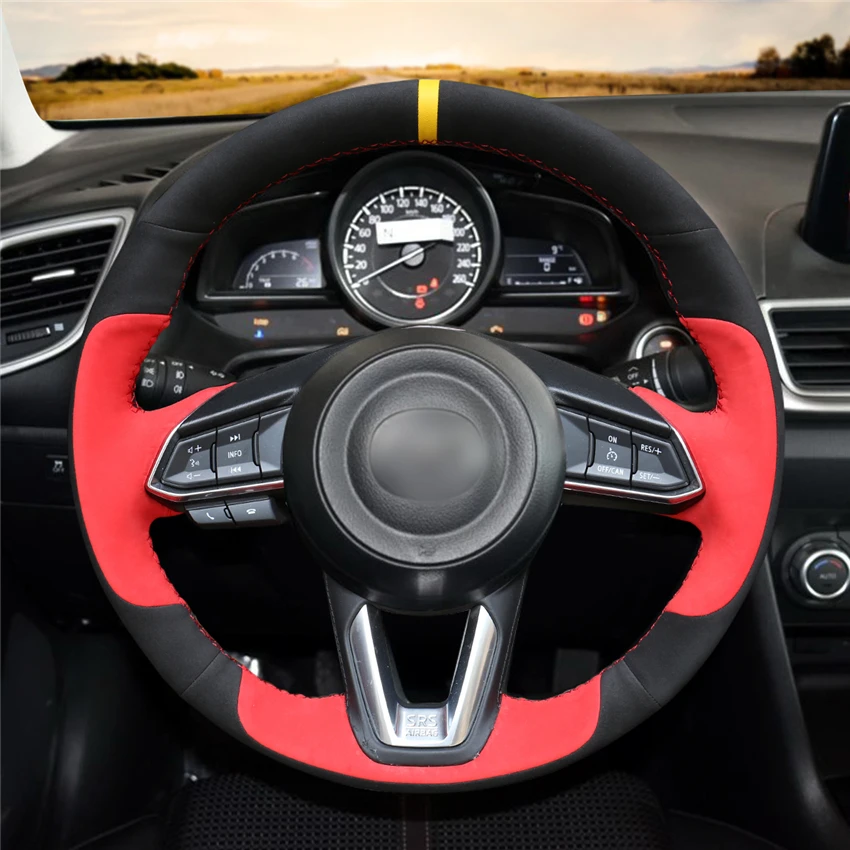 

DIY Hand-Stitched Non-slip Black Artificial Leather Steering Wheel Cover for Mazda 3 Axela 6 Atenza CX-5 CX-9 Interior Accessory