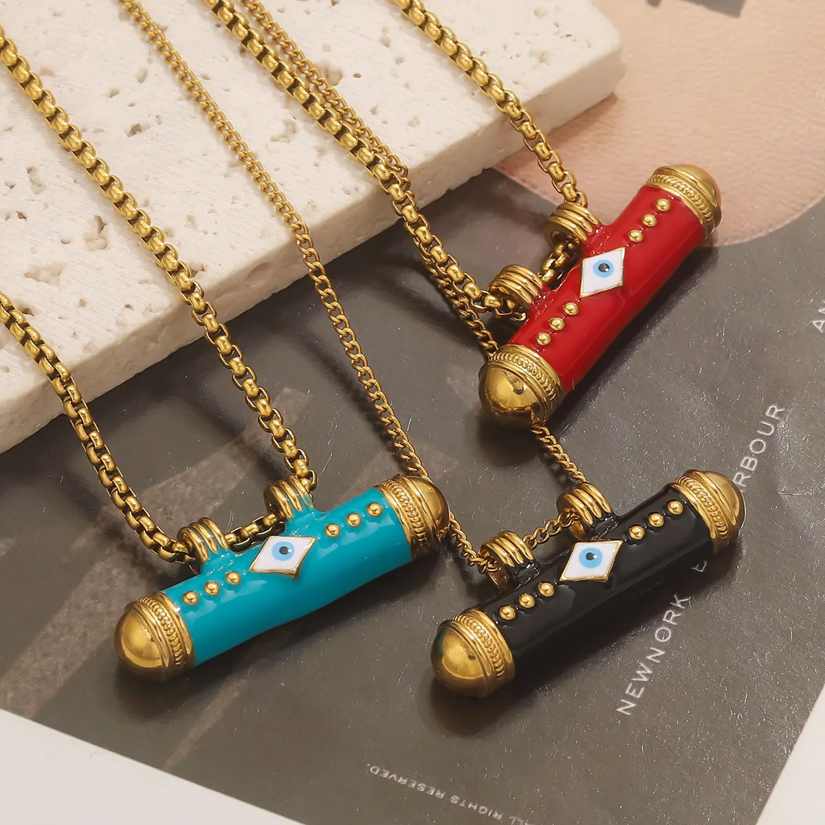 2pcs Colored Stainless Steel Enamel Natural Stone Tubular Jewelry Fashion DIY Bracelet Necklace Accessories Manufacturing