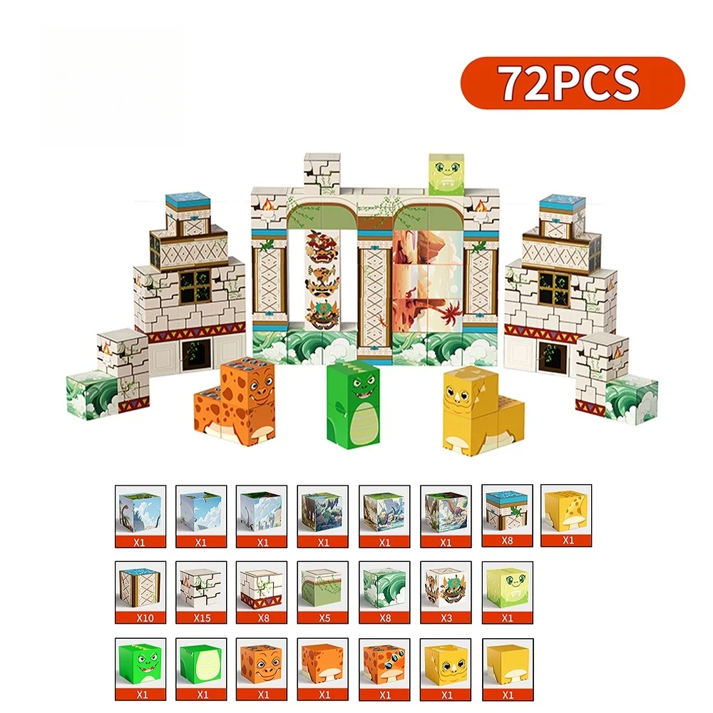 Kreative STEM Magnetische Fliesen Set Prinzessin Schloss Dinosaurier Park Tier Bauernhof DIY Bausteine Lernen Spielzeug Kinder Geschenk
