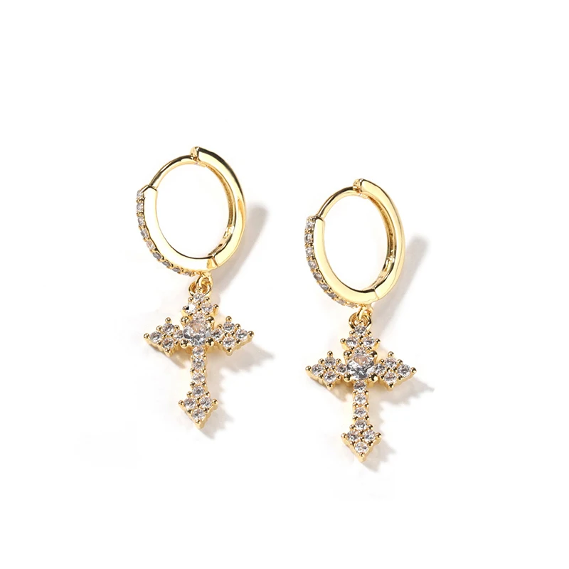

Exquisite Gold Plated Dangle Earrings for Women Cross Design with Cubic Zirconia Piercing Earrings Elegant Fashion Jewelry Gift
