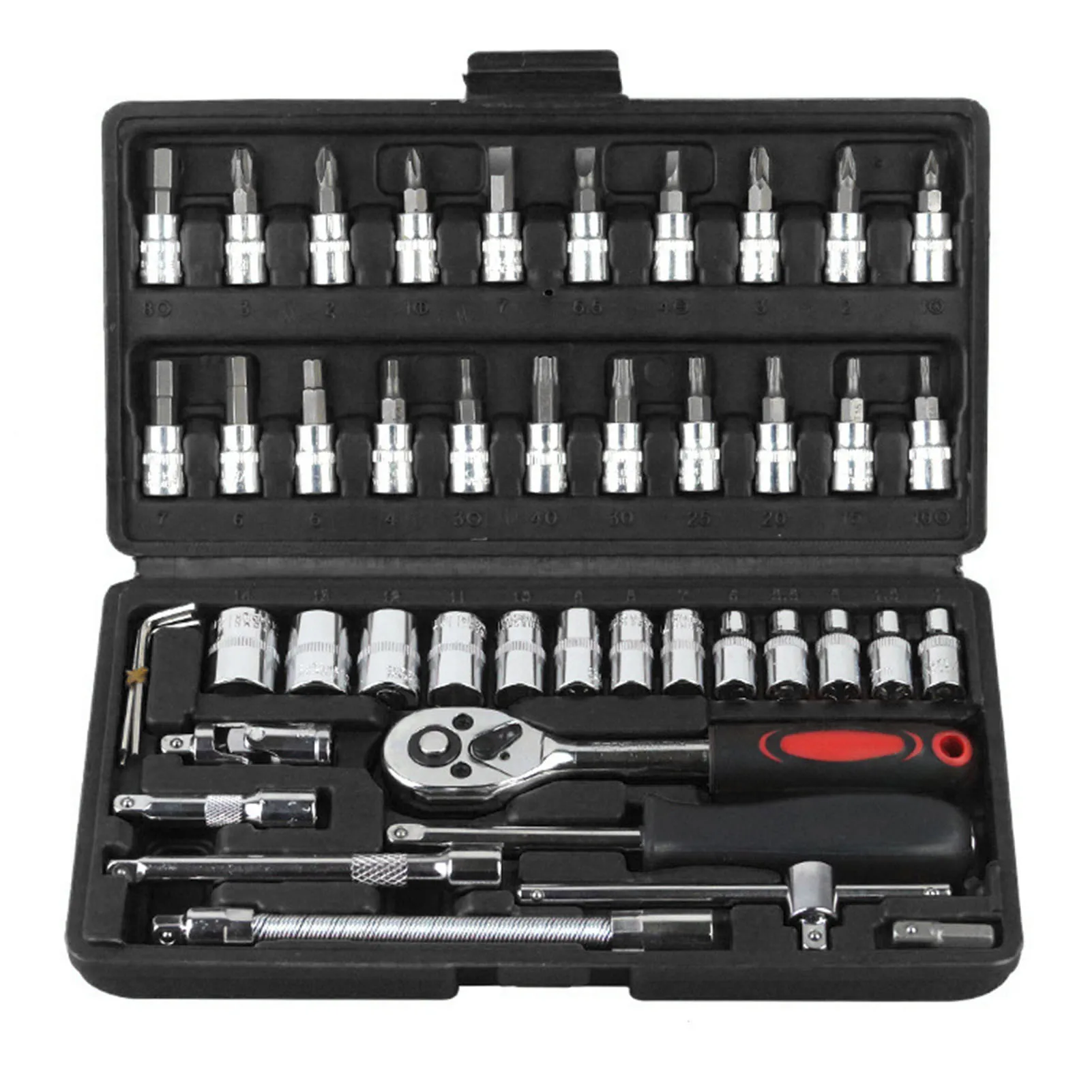 Imagem -02 - Conjunto de Chave Soquete Sistema Métrico Haste cr v Giratória Bits Chave Soquete Conector Conjunto para Casa Ferramenta Reparo Automóvel 46 Peças