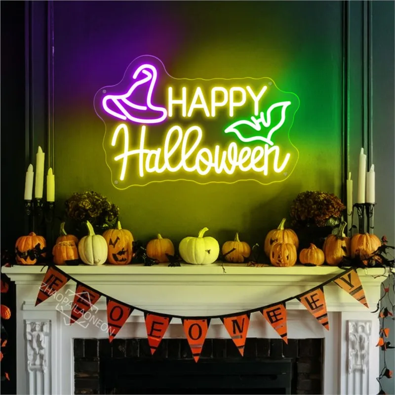 Happy Halloween Neon Sign Trick or Treat Neon Led Sign Halloween Celebration Room Wall Decoration Party Home living Room Lamp