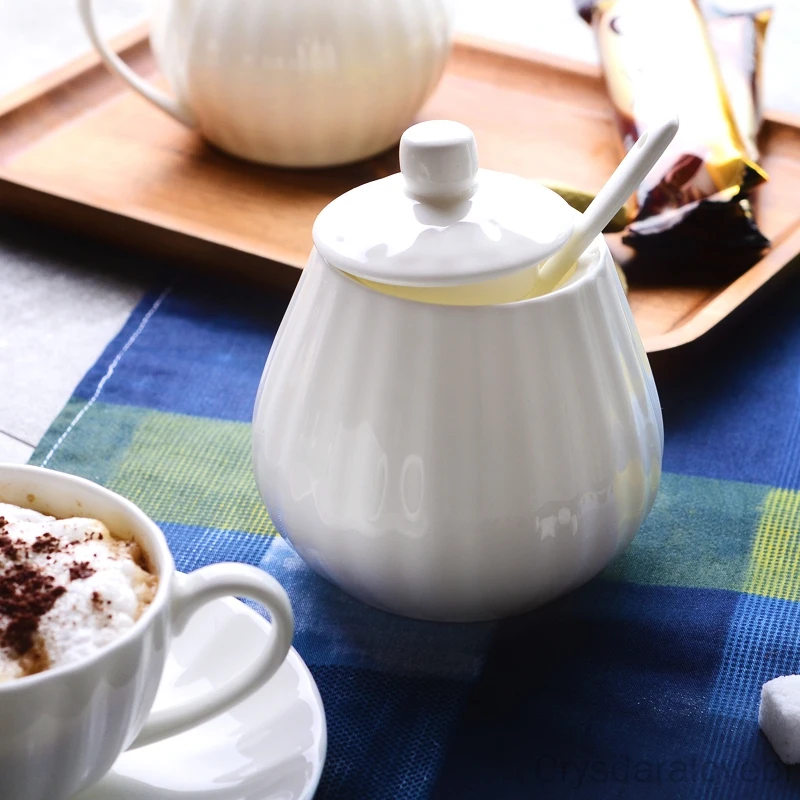 Plain White Bone China Cafe Sugar Bowl Cream Boat, Pumpkin Creative Design, Cafe Milk Jug, Milk Pitcher, Coffee Accessories