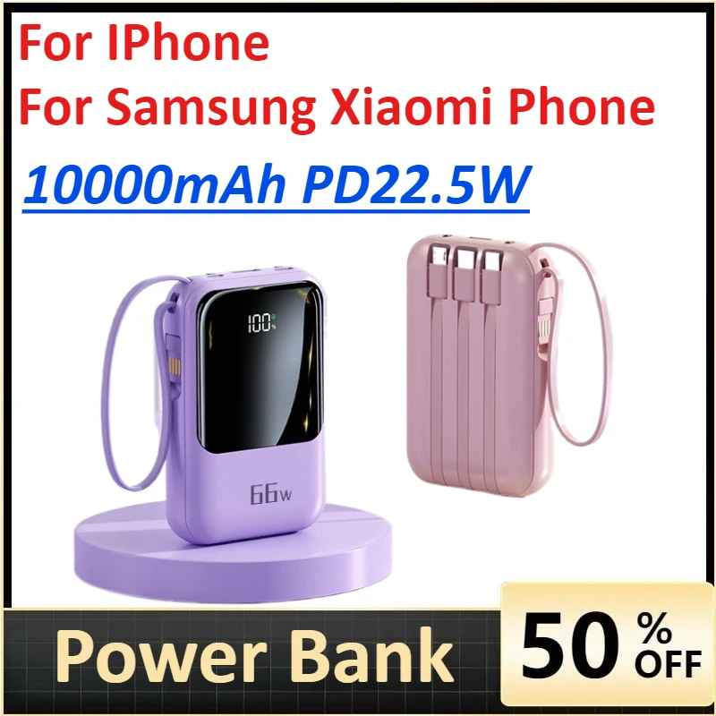 

10000mAh fast charging mini comes with line power bank China CCC Certification for IPhone Samsung Xiaomi Phone powerbank