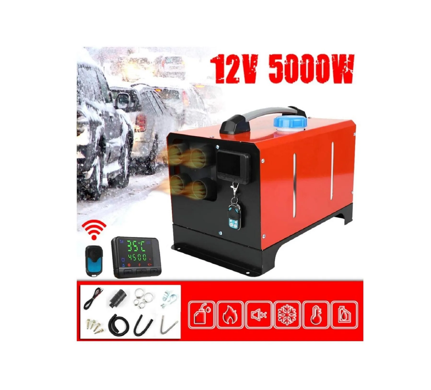 12V/24V Electric Air Heating 5KW Portable Car Diesel Heaters 12 Volt Mini Parking Heater for Truck/Camping/Van/Caravan/RV/Room view 5
