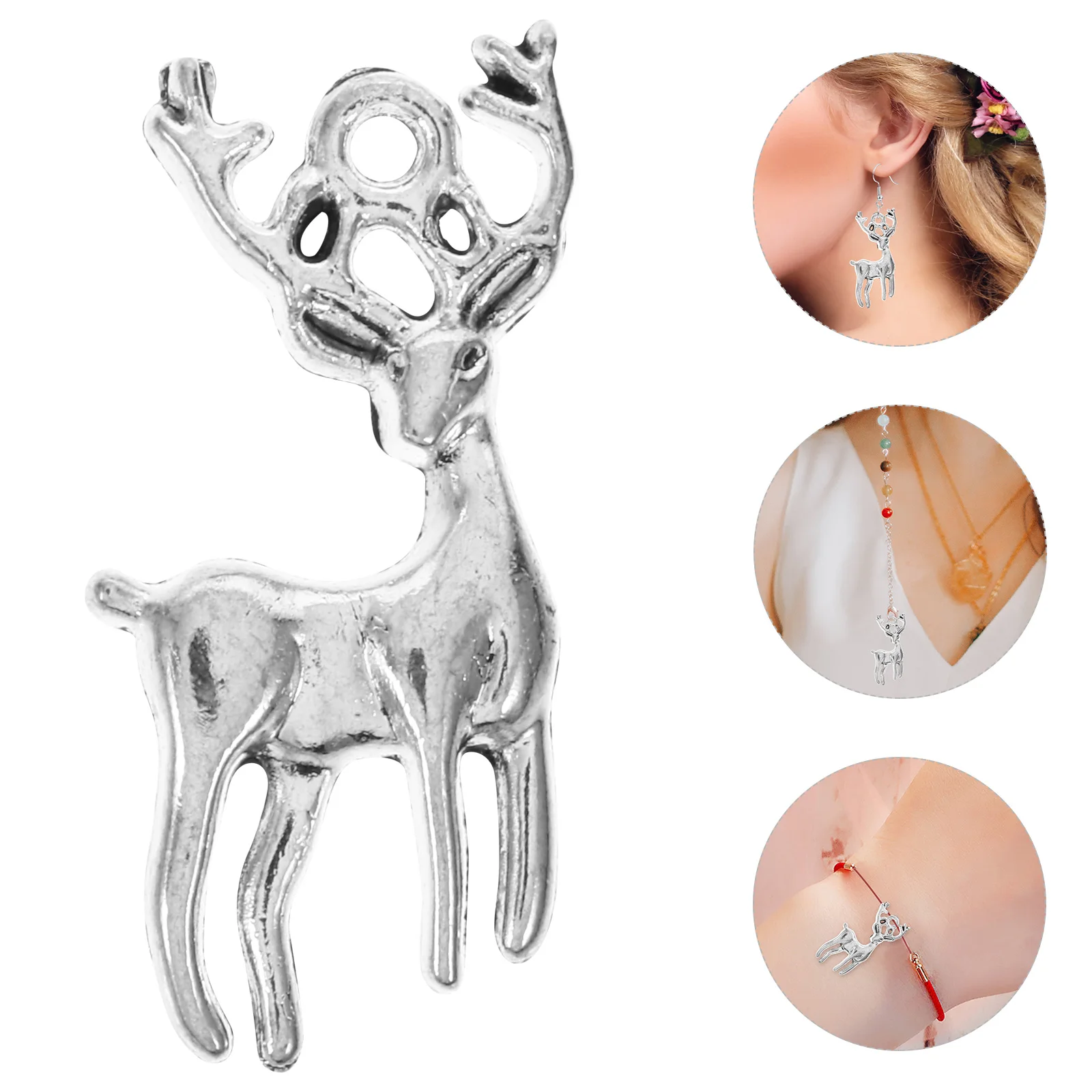 

20 Pcs Deer Necklace Pendant Crafting Charms Key Chain Christmas Zinc Alloy Bracelet