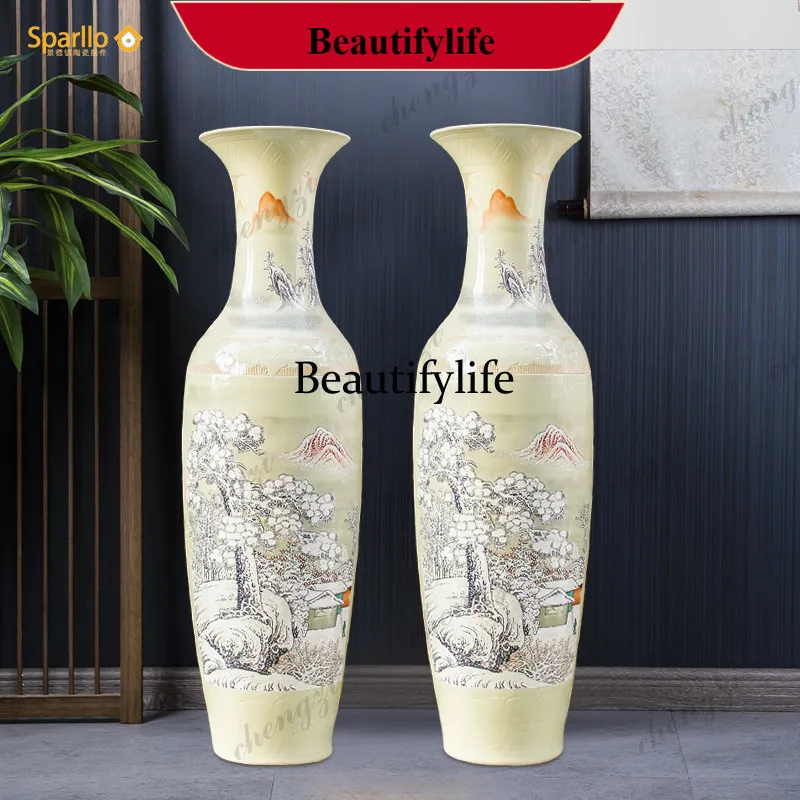 A95 Hand painted floor-to-ceiling vase ornament hotel living room decoration large Chinese style