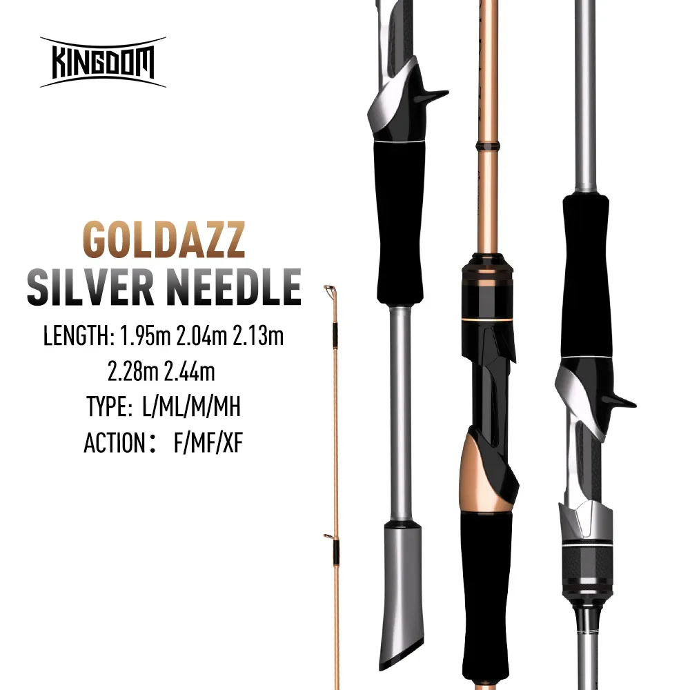 Kingdom GOLDAZZ Silver Needle Ultralight Carbon Spinning Casting Fishing Rod 1.95m 2.04m 2.13m 2.28m 2.44m 2 Sections L/ML/M/MH