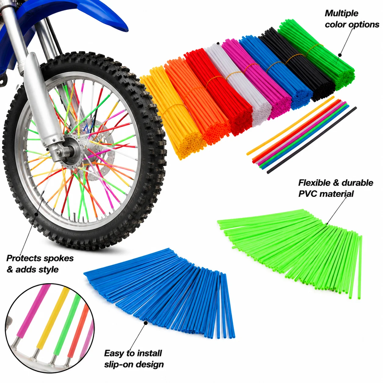 17cm Colorful Motorcycle Spoke Skins Covers 36 Pcs Wheel Rim Decor Protector Plastic Wrap Tubes For Dirt Bike Motocross