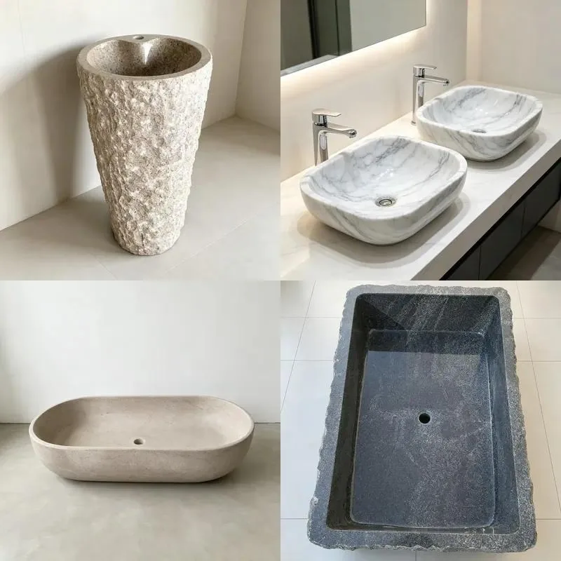 Natural Beige Marble Freestanding Basin Rustic Luxury Bathroom Sink for Hotel and Home Washbasin