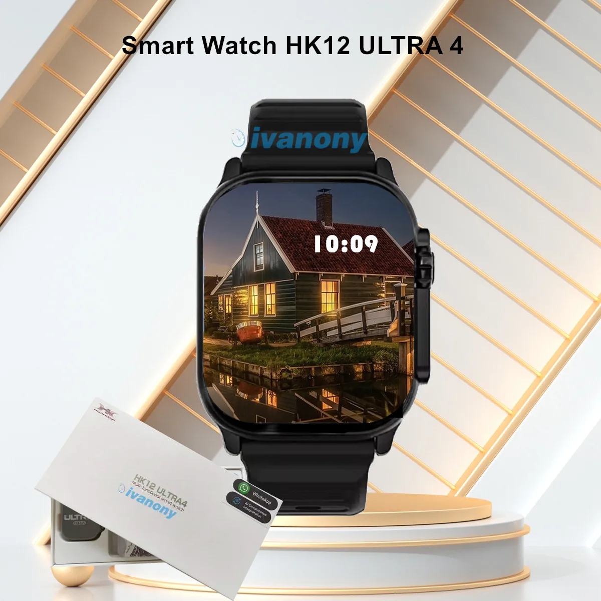HK12 Ultra 4 Smart Watch 2.02inch Amoled Screen Wristwatch Support Whatsapp Reply AI Robot Compass TWS Connect Smartwatch Man