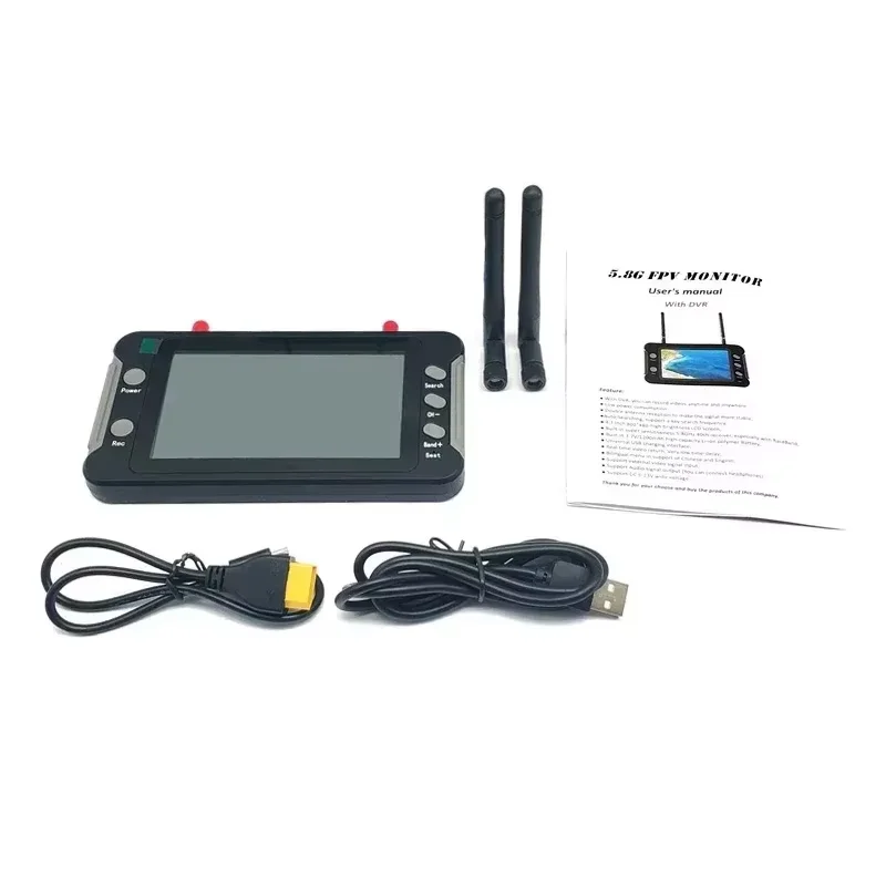 Monitor FPV de 5,8G con DVR, 40 canales, pantalla LCD de 4,3 pulgadas, 16:9 NTSC/PAL, búsqueda automática, grabación de vídeo para Dron RC FPV Quadcopter