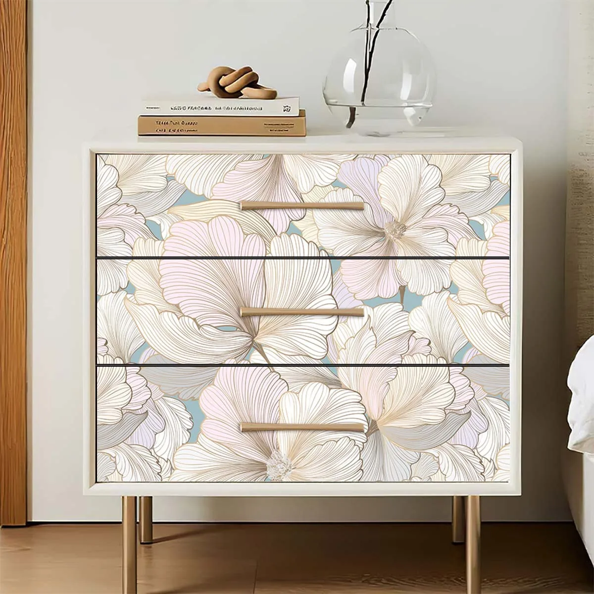 Flower Removable Peel and Stick Wallpaper Plant Leaves Self Adhesive Wallpapers Vinyl Film for Home Bedroom Wall Decor