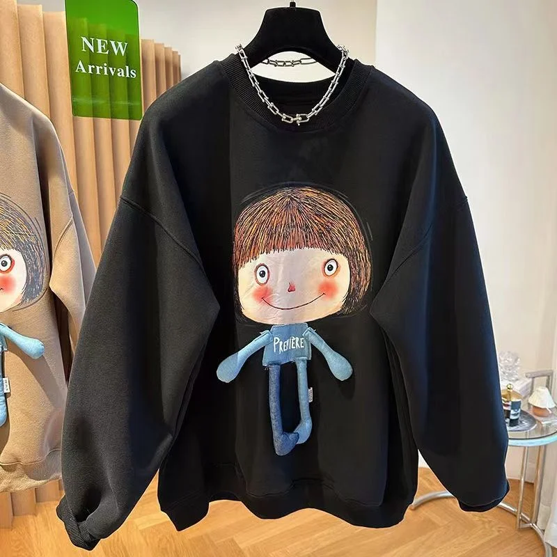 Felpa in velluto progettata da donna autunno e inverno sciolto cartone animato versatile top pigro