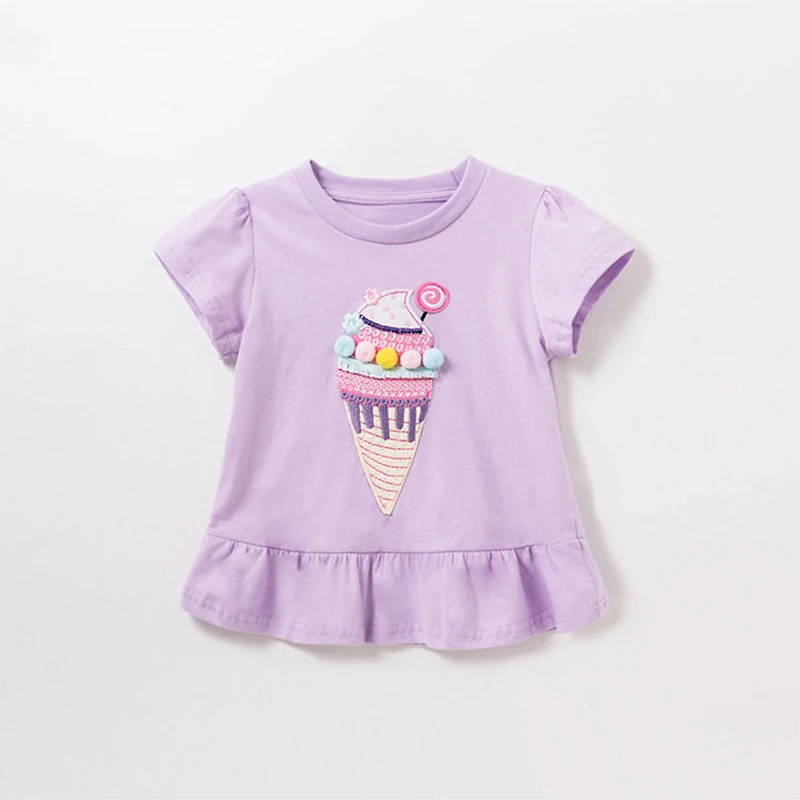 Summer New Girls Short Sleeve Ruffle T-Shirt Ice Cream Cotton Kids T-Shirt Fashion Cute Tee Tops Children's Clothing