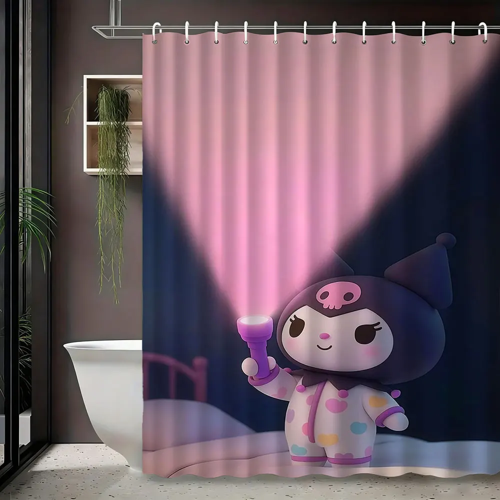 

Kuromi 3D Flashlight Print Shower Curtain Waterproof Polyester Fabric Bathroom Curtain with Hooks Easy Install for Bathroom Deco