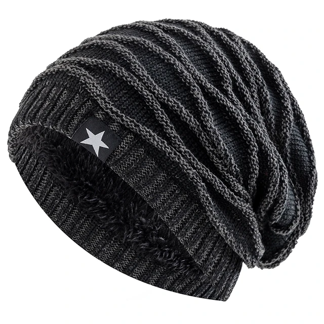 Nowe unisex luźne czapki zimowe z podszewką z futra dla mężczyzn i kobiet Ciepła czapka beanie Casual Pięcioramienna gwiazda Zimowe czapki z dzianiny